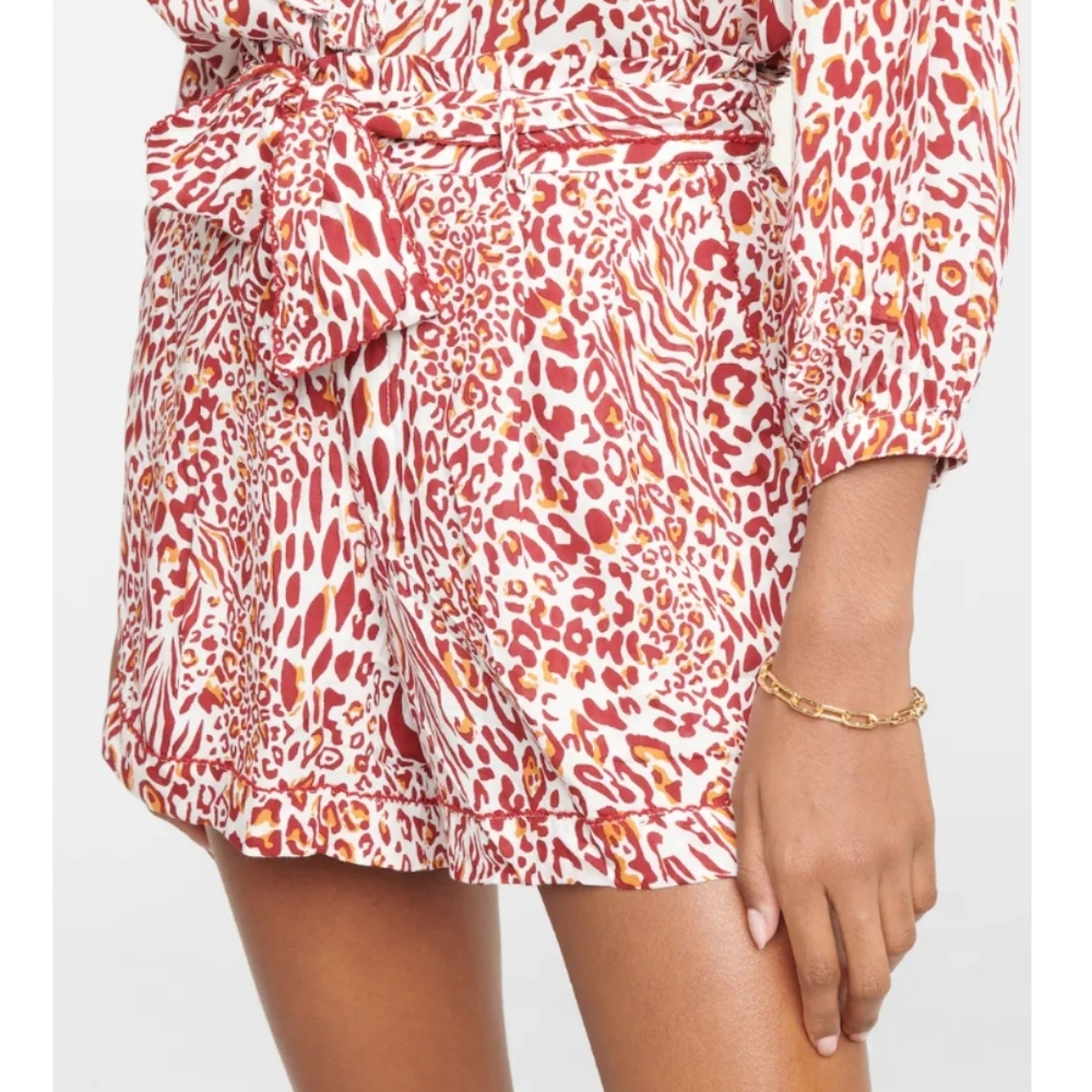 Poupette St. Barth Short Rachel Leopard Animal Print Flowy Paper Bag xs